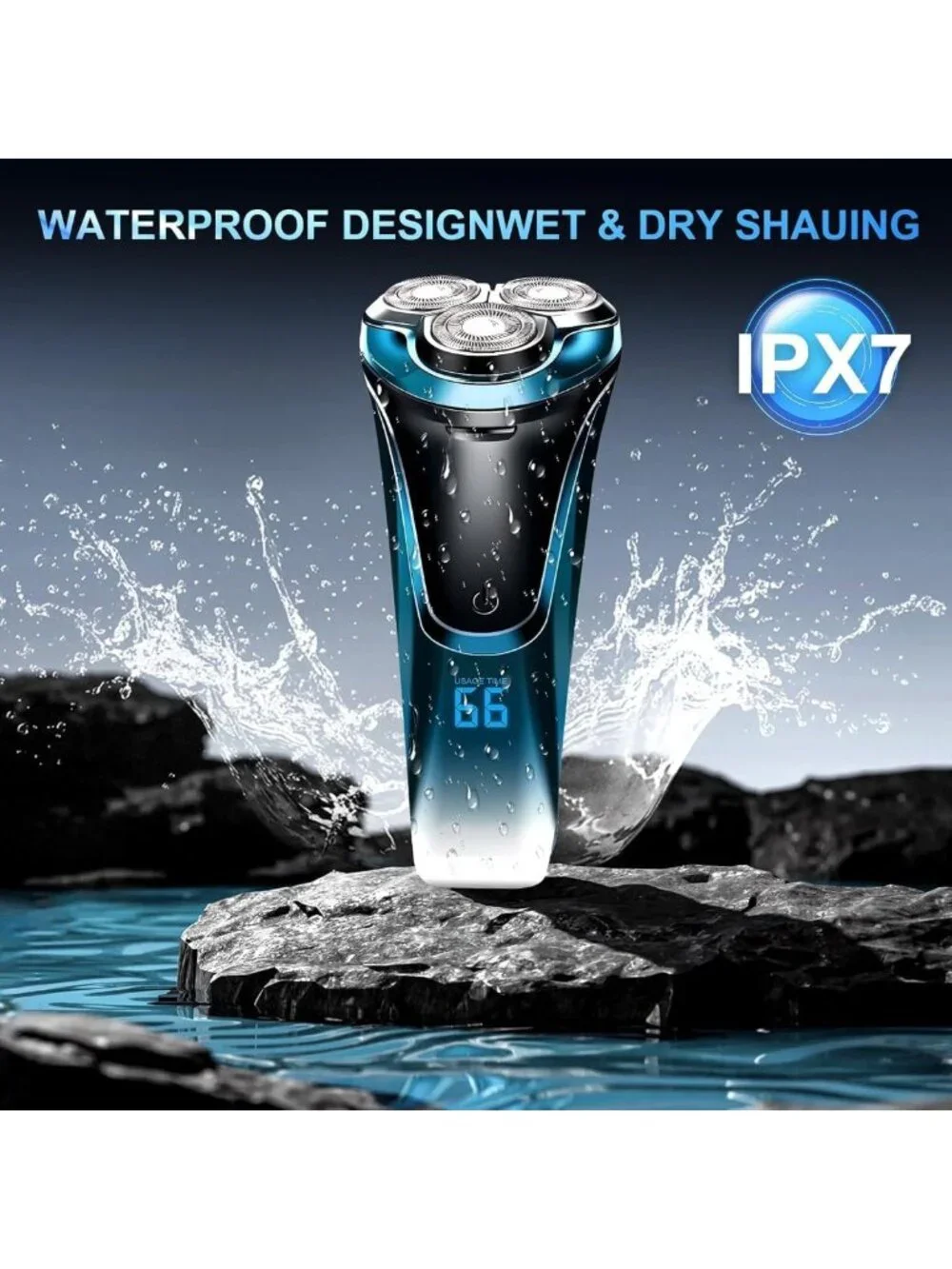 4D Floating Head Electric Razor for Men, Waterproof Rotary Shaver with LCD